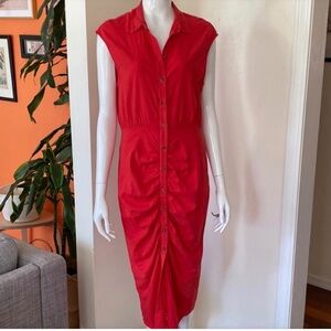 ZARA Red Linen Button-Down Sleeveless Midi Dress - Size M - Brand New